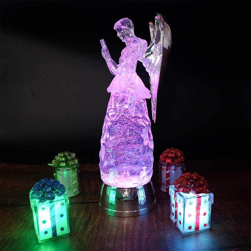 DRomance 11" Angel Snow Globe Lantern Battery Operated with 6 Hour Timer Color Changing LED Light Reading Angel Swirling Glitter Water Lamp Thanksgiving Christmas Holiday Decor Gift - Image 3